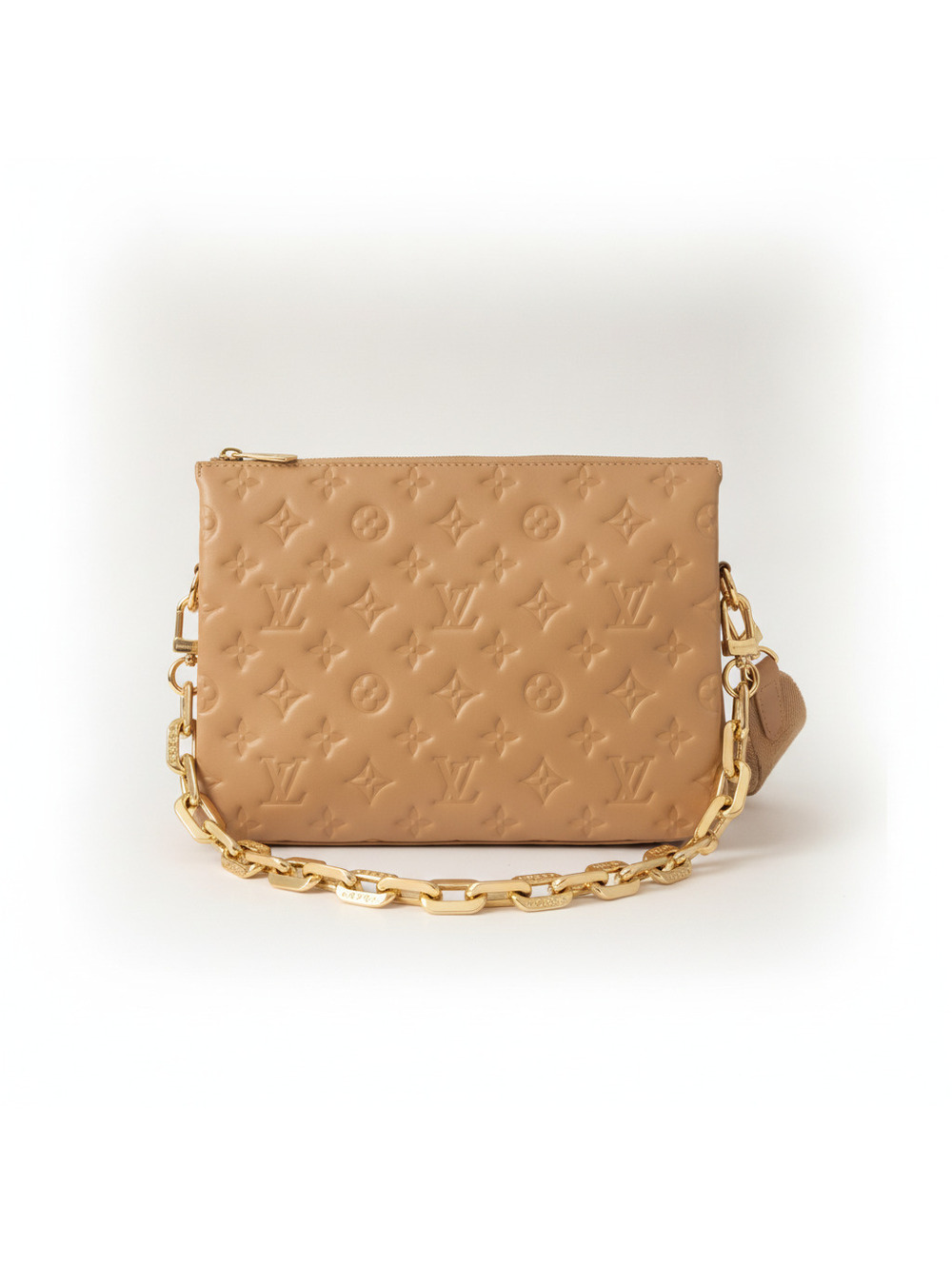 Louis Vuitton Coussin PM Camel Bag Monogram Lambskin Leather Gold Chain Purse